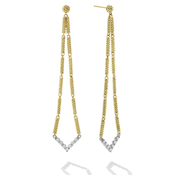 Earrings Signature Caviar Long Superfine Diamond Drop Earrings LAGOS