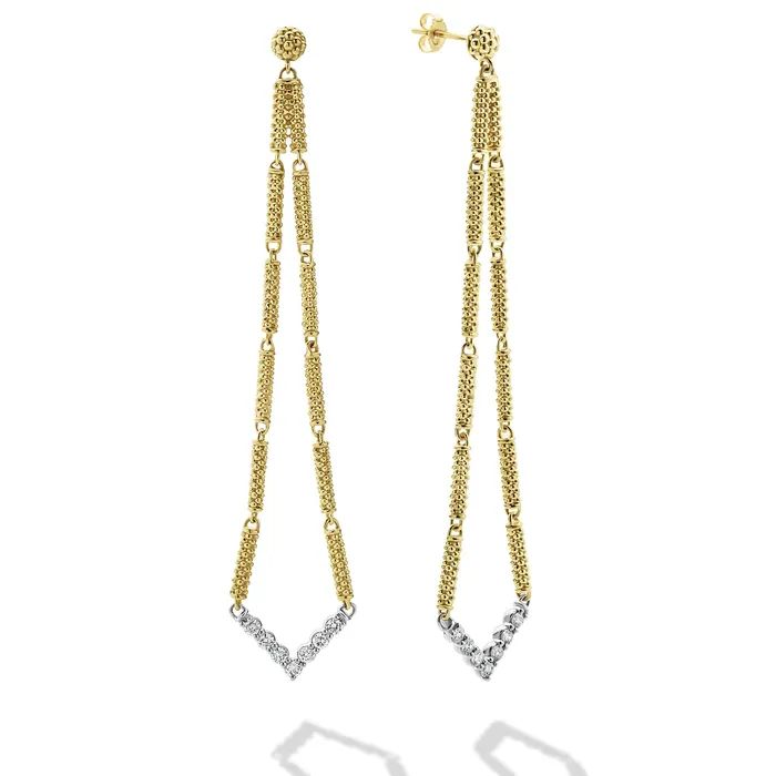 Earrings Signature Caviar Long Superfine Diamond Drop Earrings LAGOS Earrings Signature Caviar Long Superfine Diamond Drop Earrings LAGOS