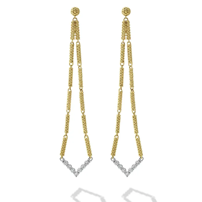 Earrings Signature Caviar Long Superfine Diamond Drop Earrings LAGOS Earrings Signature Caviar Long Superfine Diamond Drop Earrings LAGOS