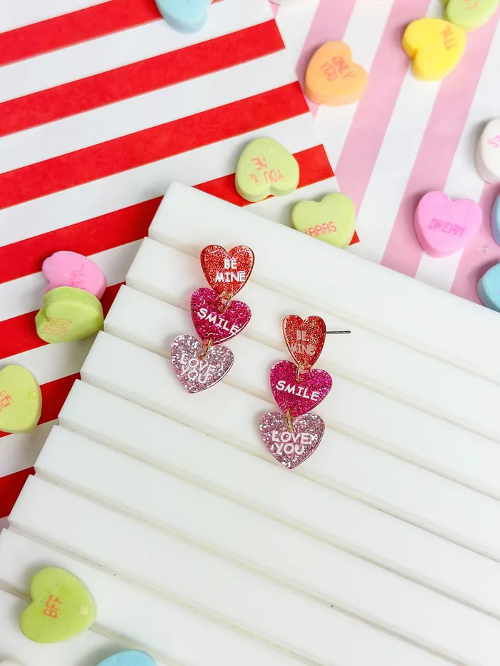 Glitter Conversation Heart Dangle Earrings Prep Obsessed FAME Earrings