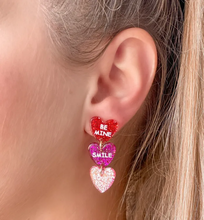 Glitter Conversation Heart Dangle Earrings Prep Obsessed FAME Earrings