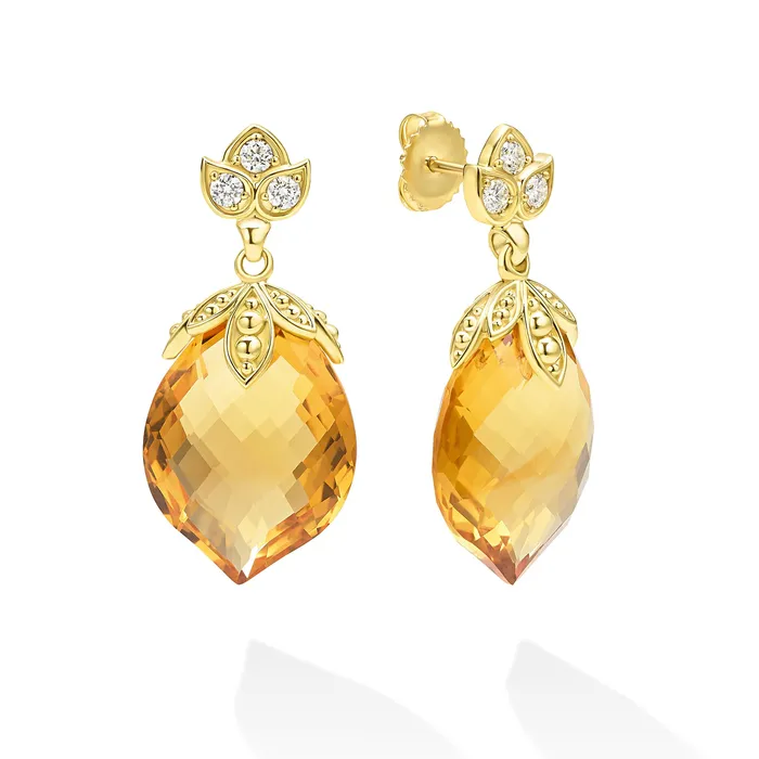 LAGOS Earrings Studio 18K Diamond Citrine Lotus Drop Earring