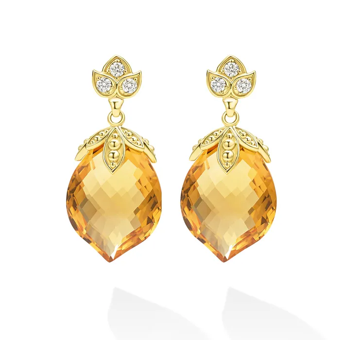 LAGOS Earrings Studio 18K Diamond Citrine Lotus Drop Earring LAGOS Earrings Studio 18K Diamond Citrine Lotus Drop Earring