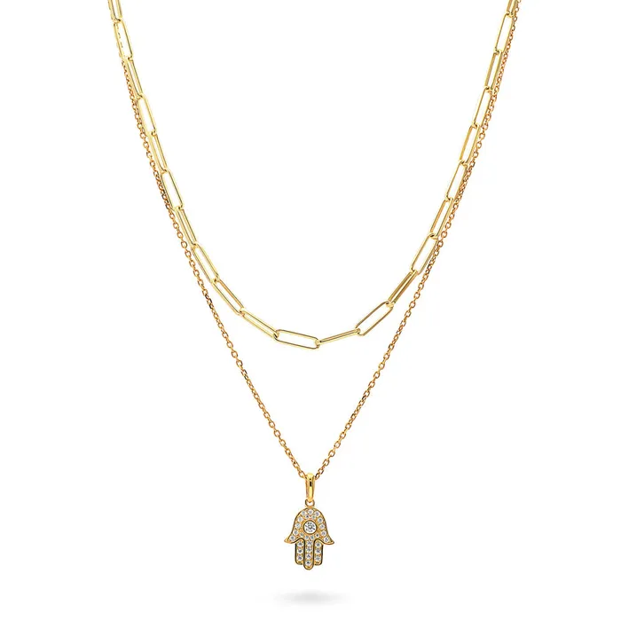 Necklaces BERRICLE Hamsa Hand CZ Chain Necklace in Sterling Silver 2 Piece