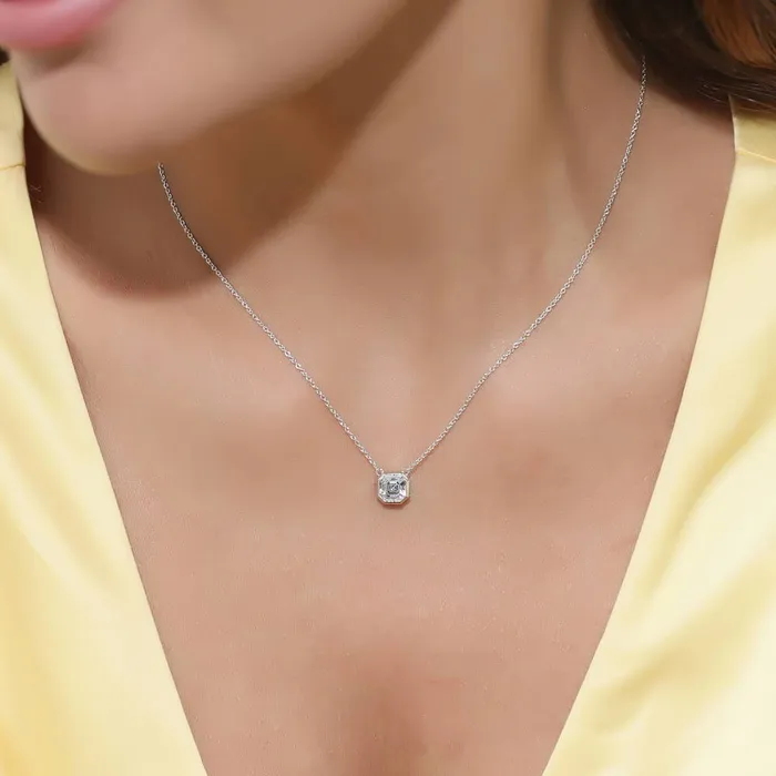 Necklaces BERRICLE Solitaire 12ct Bezel Asscher CZ Necklace in Sterling Silver
