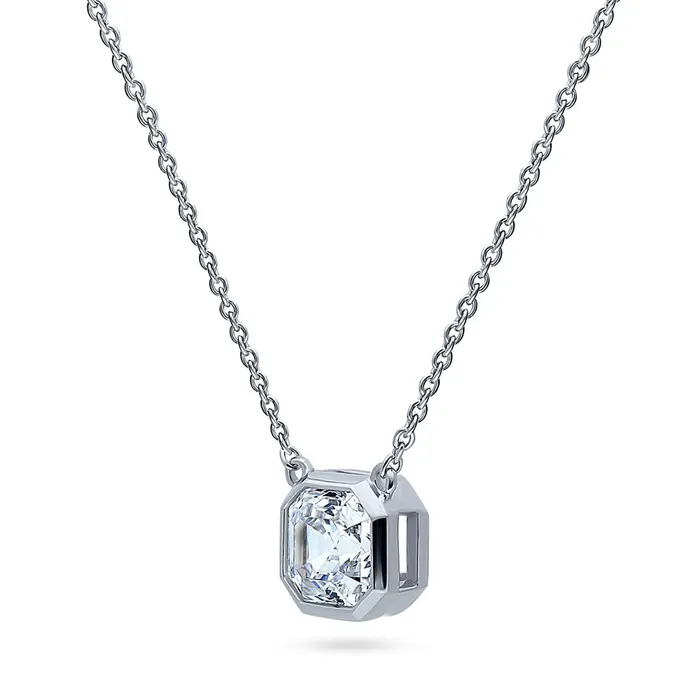 Necklaces BERRICLE Solitaire 12ct Bezel Asscher CZ Necklace in Sterling Silver