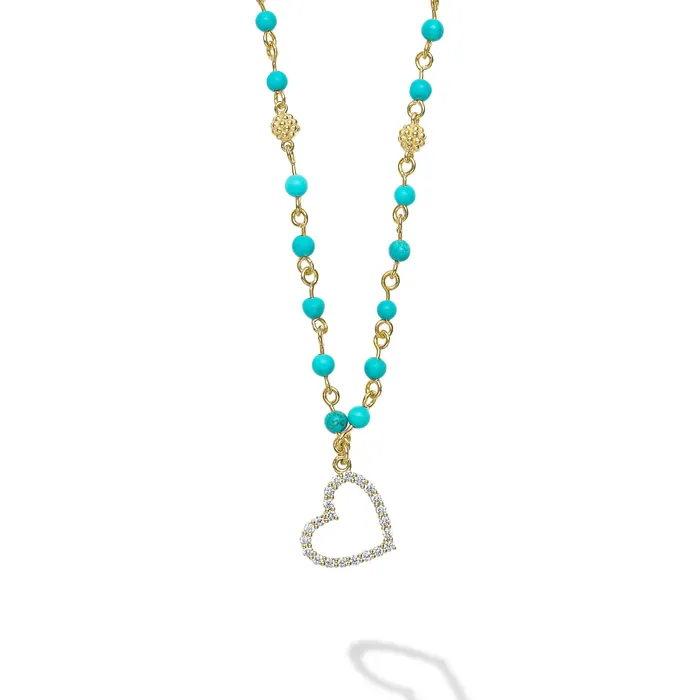 Necklaces LAGOS Studio 18K Black Turquoise and Diamond Heart Necklace