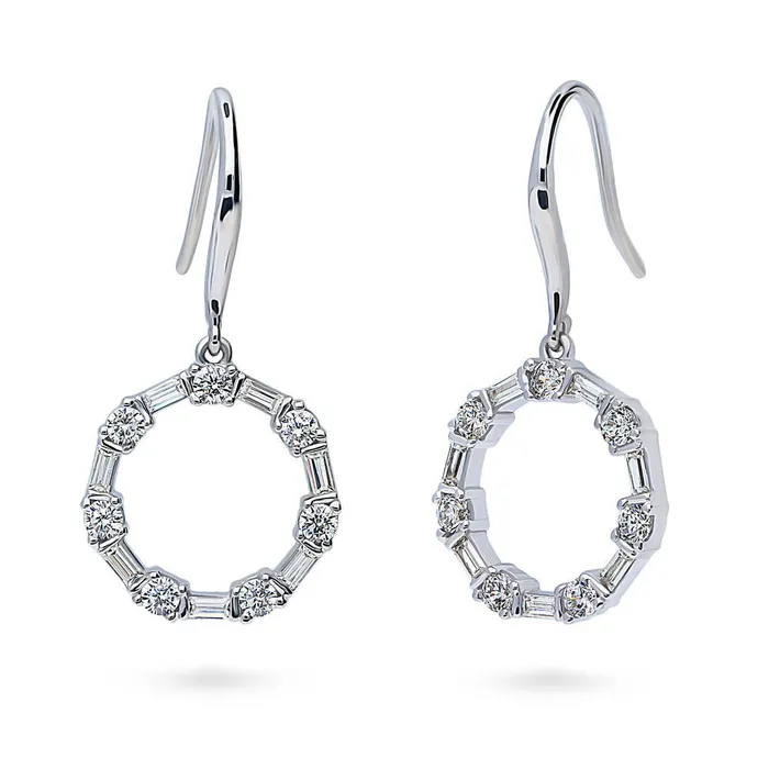 Open Circle CZ Fish Hook Earrings in Sterling Silver BERRICLE Earrings