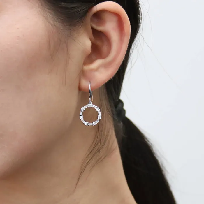 Open Circle CZ Fish Hook Earrings in Sterling Silver BERRICLE Earrings