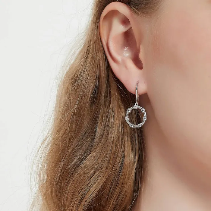 Open Circle CZ Fish Hook Earrings in Sterling Silver BERRICLE Earrings