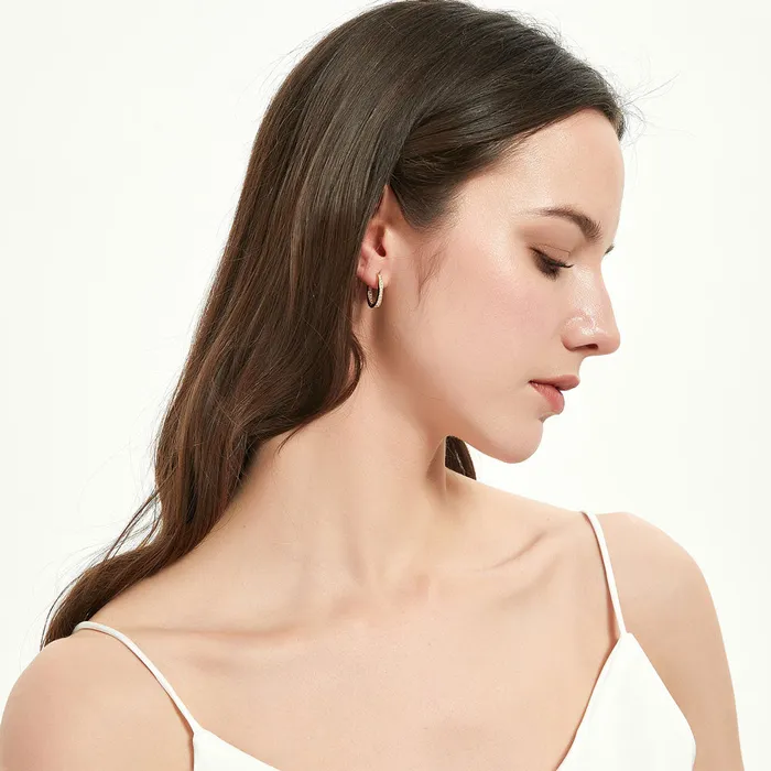 Oval Bar CZ Medium Hoop Earrings in Sterling Silver 065 BERRICLE Earrings