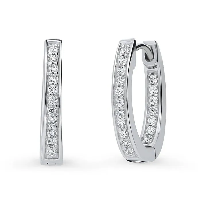Oval Bar CZ Medium Hoop Earrings in Sterling Silver 065 BERRICLE Earrings
