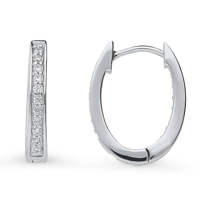 Oval Bar CZ Medium Hoop Earrings in Sterling Silver 065 BERRICLE Earrings