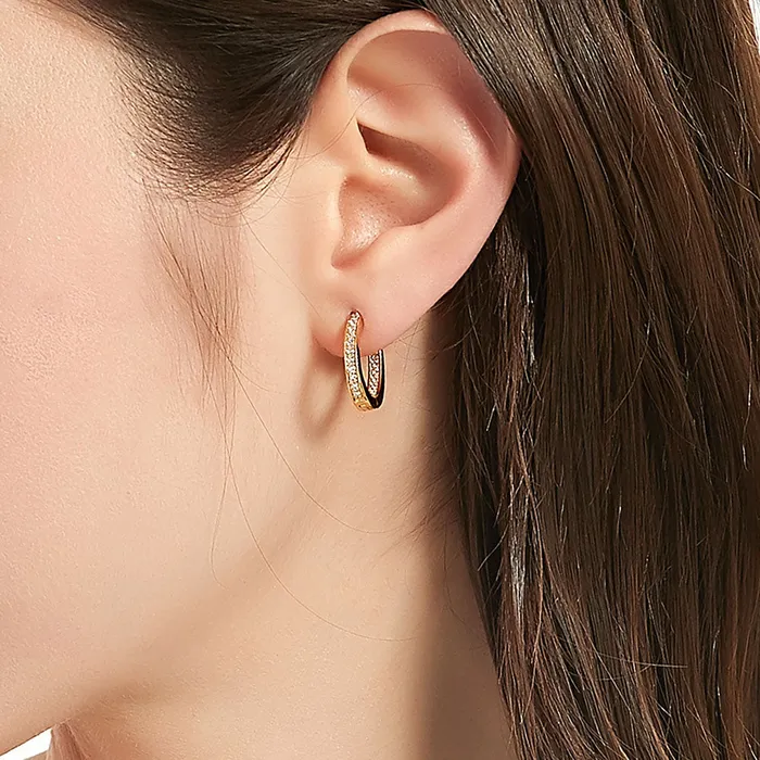Oval Bar CZ Medium Hoop Earrings in Sterling Silver 065 BERRICLE Earrings