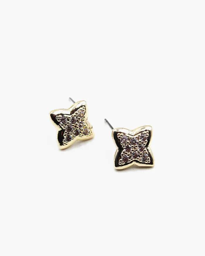Pave Stone Floral Shape Stud Earrings 01252024 Earrings