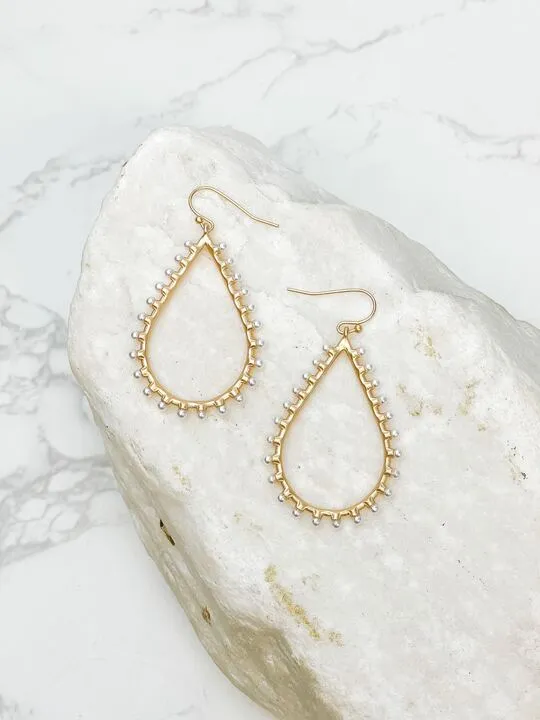 Prep Obsessed CT Earrings Pearl Studded Oval Dangle Earrings Gold