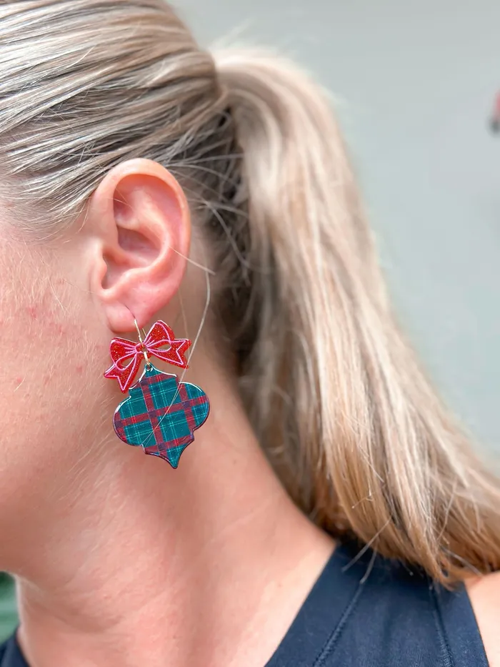Prep Obsessed FP Earrings Holiday Plaid Ornament Dangle Earrings