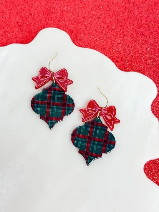 Prep Obsessed FP Earrings Holiday Plaid Ornament Dangle Earrings