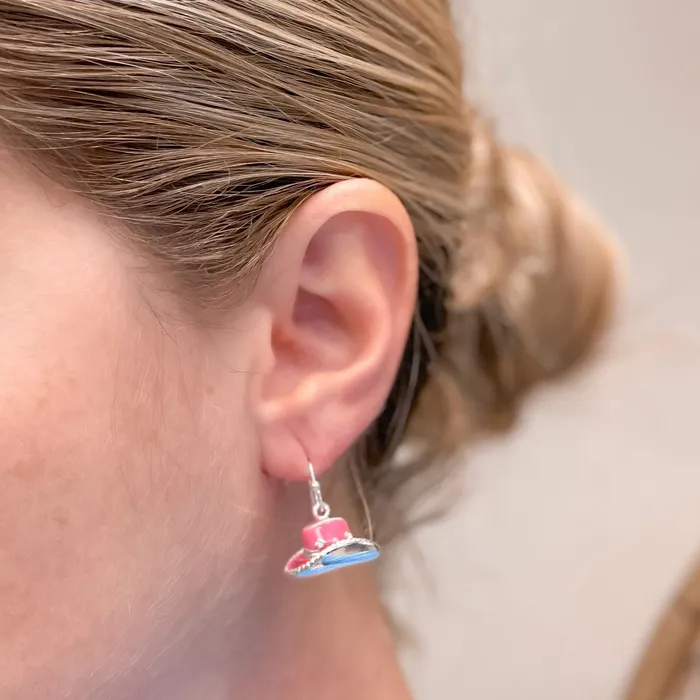 Prep Obsessed MOA Earrings Enamel Cowboy Hat Dangle Earrings Pink