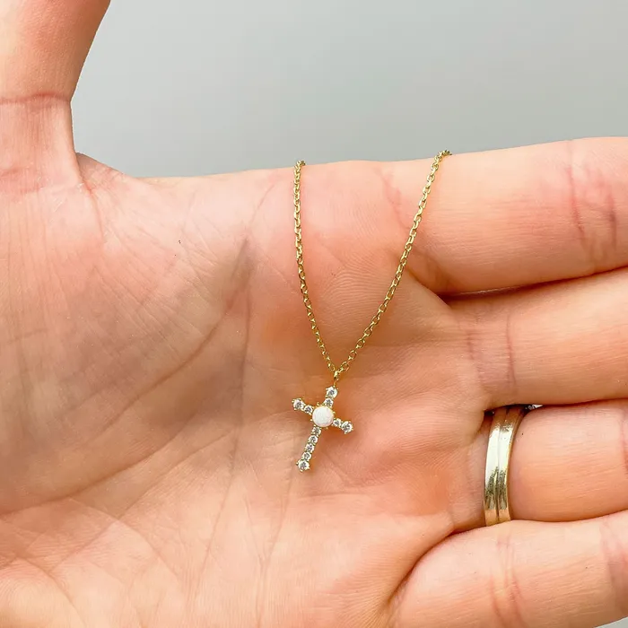 Prep Obsessed PR Necklaces Dainty Gold Crystal Cross Pendant Necklace
