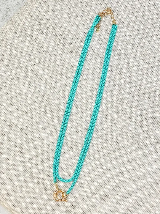 Prep Obsessed RNK Enamel Box Chain Layered Necklace Turquoise Necklaces