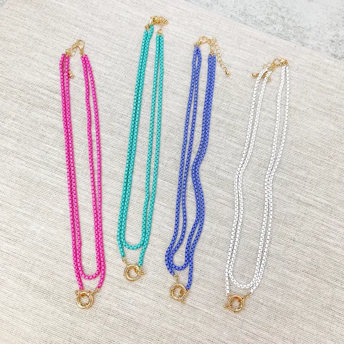 Prep Obsessed RNK Enamel Box Chain Layered Necklace Turquoise Necklaces