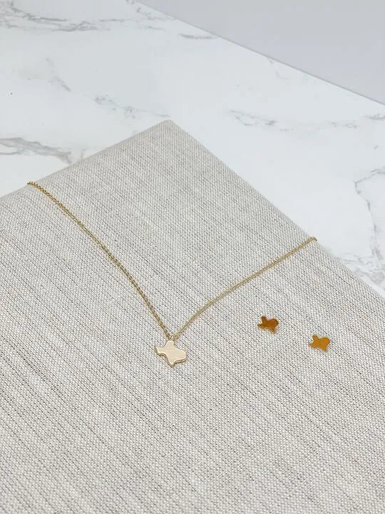 Prep Obsessed RNK State of Texas Necklace Earrings Set Gold Earrings