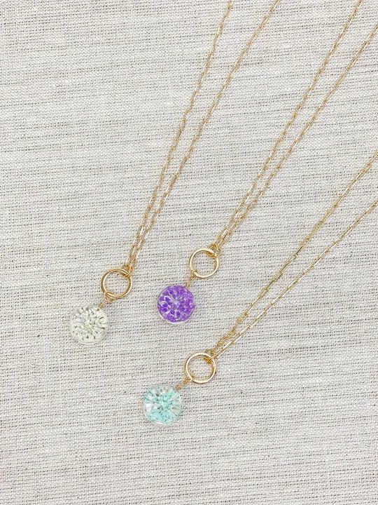 Pressed Flower Pendant Necklace Purple Prep Obsessed PR Necklaces