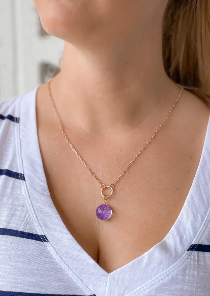 Pressed Flower Pendant Necklace Purple Prep Obsessed PR Necklaces