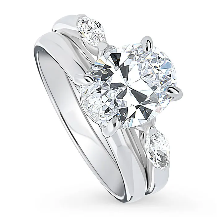 Rings BERRICLE 3Stone 25ct Oval CZ Ring Set in Sterling Silver