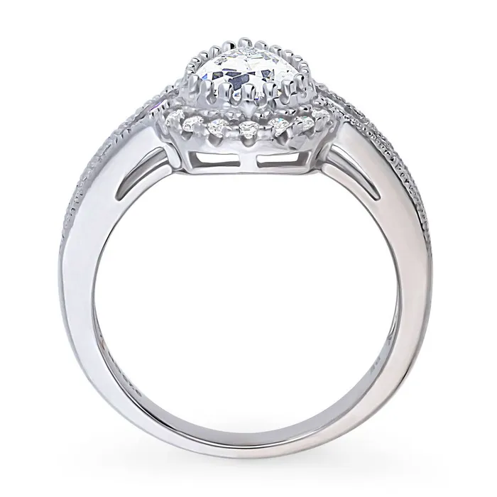 Rings BERRICLE Halo Milgrain Pear CZ Ring in Sterling Silver