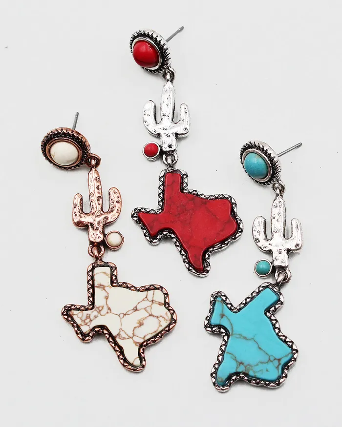 Texas Map Stone Earrings 02142023 Earrings