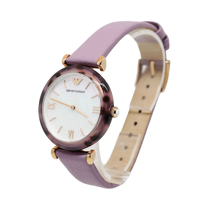 Watches Emporio Armani Emporio Armani Ladies Watch Plastic With Brown Marble Design Case White Mother Of Pearl Dial