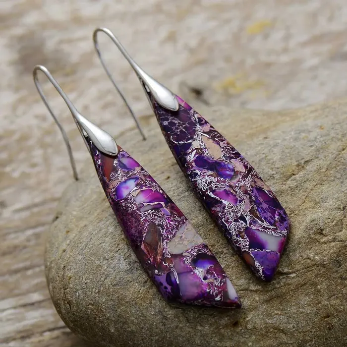 wickedafstore Purple Jasper Dangle Earrings Earrings