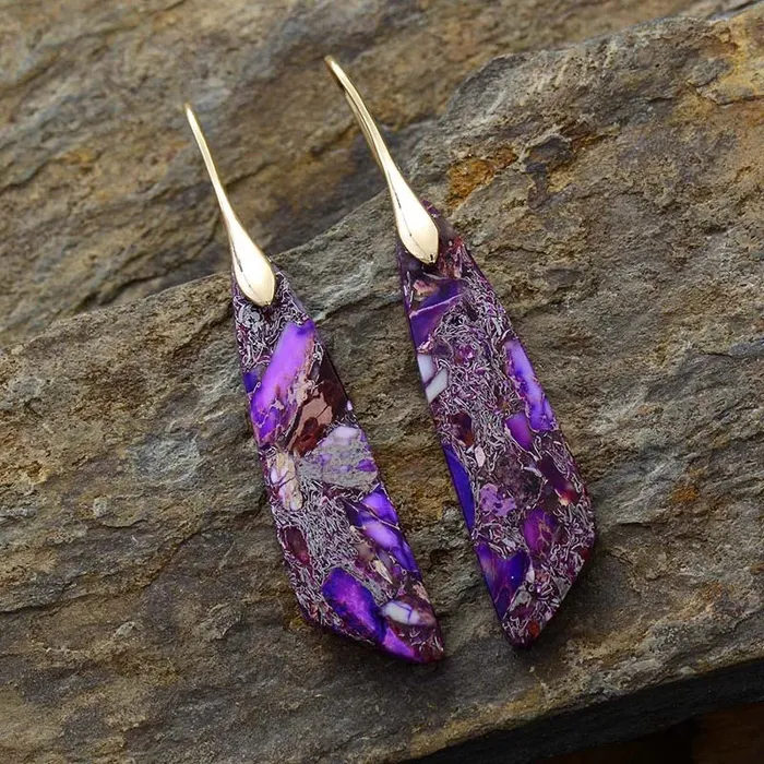 wickedafstore Purple Jasper Dangle Earrings Earrings wickedafstore Purple Jasper Dangle Earrings Earrings