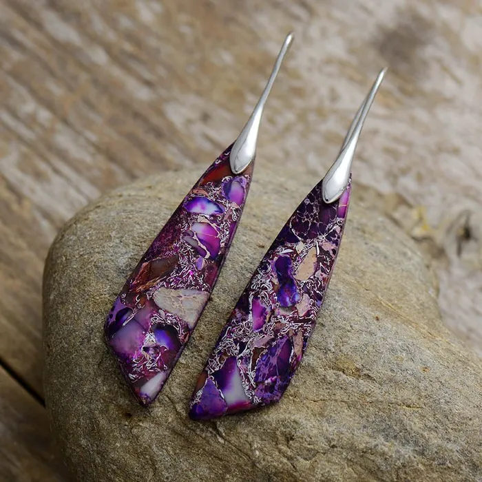 wickedafstore Purple Jasper Dangle Earrings Earrings wickedafstore Purple Jasper Dangle Earrings Earrings