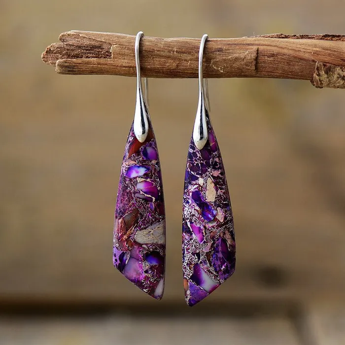 wickedafstore Purple Jasper Dangle Earrings Earrings wickedafstore Purple Jasper Dangle Earrings Earrings