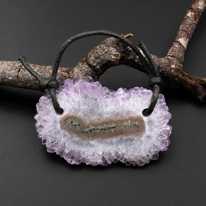 2 Hole Pendant Natural Amethyst Stalactite Flower Pendant Flat Slice Freeform One of a Kind P0119 Intrinsic Trading Necklaces 2 Hole Pendant Natural Amethyst Stalactite Flower Pendant Flat Slice Freeform One of a Kind P0119 Intrinsic Trading Necklaces