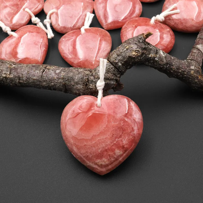 AAA Gemmy Natural Red Rhodochrosite Heart Gemstone Pendant Intrinsic Trading Necklaces