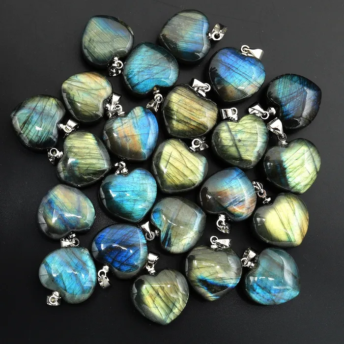AAA Natural Labradorite Puffy Heart Pendant Intrinsic Trading Necklaces