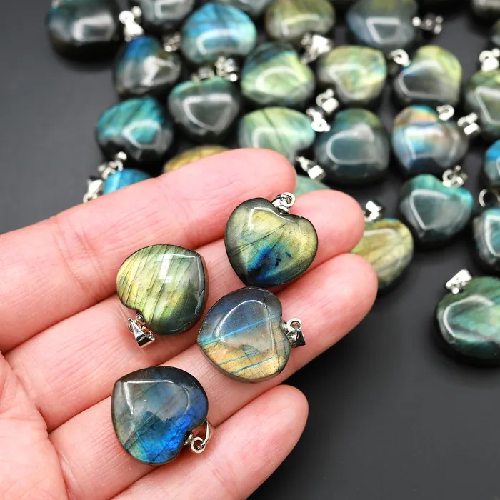 AAA Natural Labradorite Puffy Heart Pendant Intrinsic Trading Necklaces