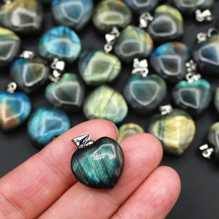 AAA Natural Labradorite Puffy Heart Pendant Intrinsic Trading Necklaces