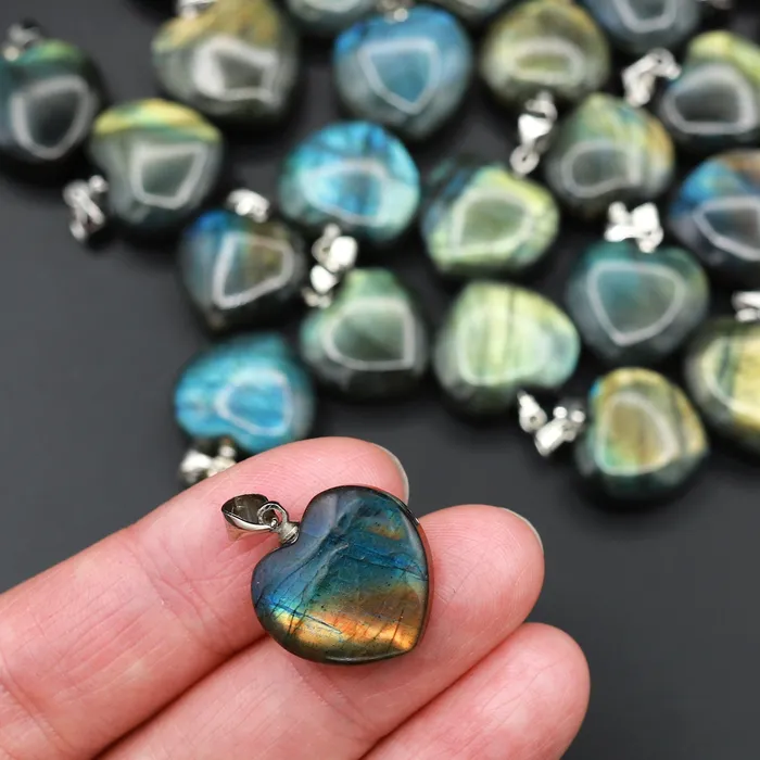 AAA Natural Labradorite Puffy Heart Pendant Intrinsic Trading Necklaces