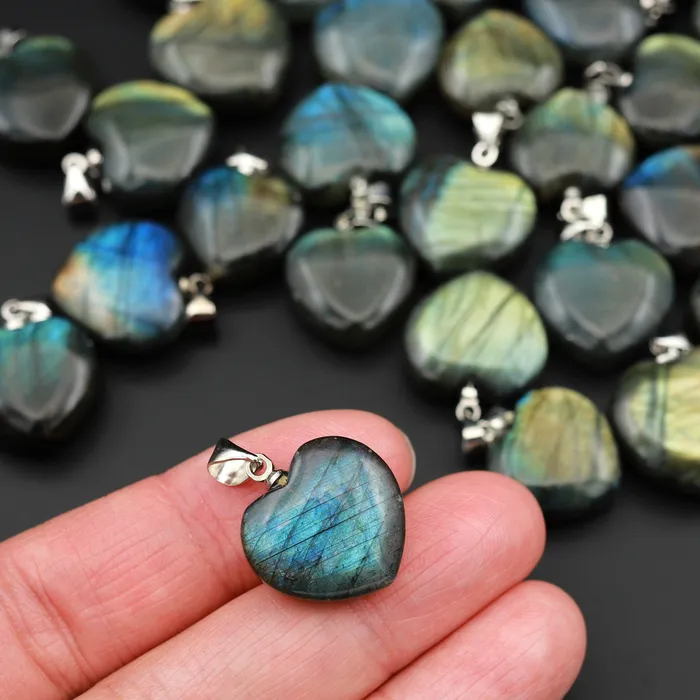 AAA Natural Labradorite Puffy Heart Pendant Intrinsic Trading Necklaces