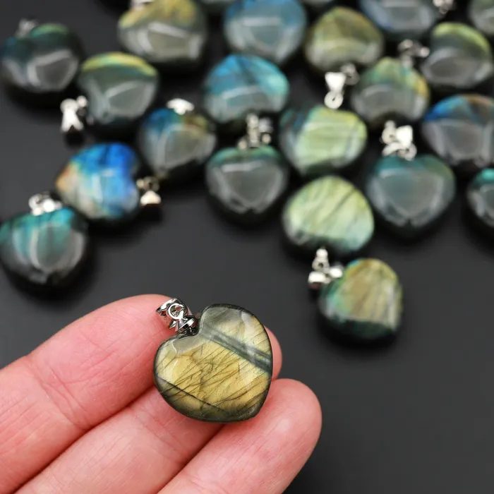 AAA Natural Labradorite Puffy Heart Pendant Intrinsic Trading Necklaces