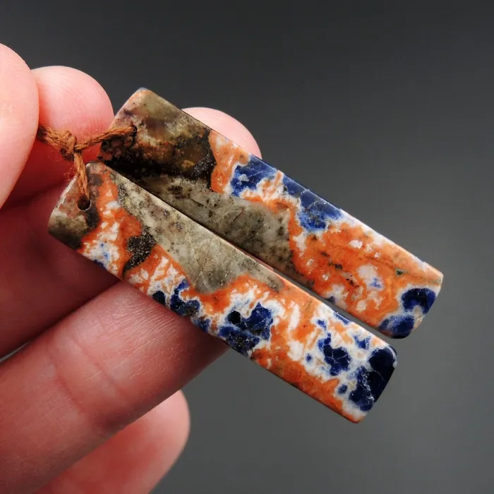 African Orange Sodalite Rectangle Cabochon Cab Pair Drilled Matched Earrings Bead Pair Natural Stone E2593 Intrinsic Trading Earrings