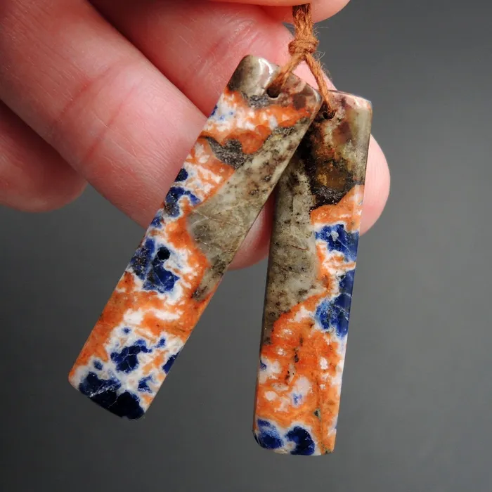 African Orange Sodalite Rectangle Cabochon Cab Pair Drilled Matched Earrings Bead Pair Natural Stone E2593 Intrinsic Trading Earrings