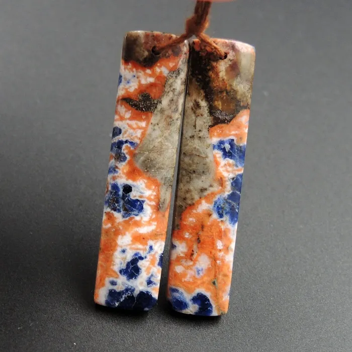 African Orange Sodalite Rectangle Cabochon Cab Pair Drilled Matched Earrings Bead Pair Natural Stone E2593 Intrinsic Trading Earrings