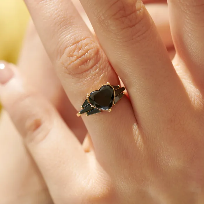 ARTEMER Rings Black Diamond Winged Heart Engagement Ring