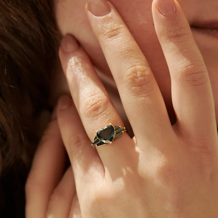 ARTEMER Rings Black Diamond Winged Heart Engagement Ring